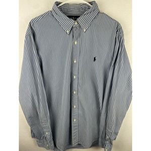Ralph Lauren Shirt Mens XL Blue White Stripe Button Down Custom Fit
